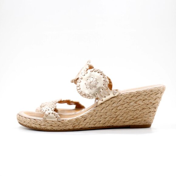 Jack Rogers Shoes - Jack Rogers Shelby Gold Leather 2.5" Wedge Heel Espadrille Sandals - 6